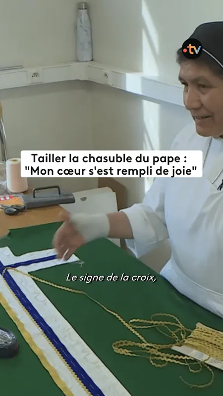 VIDEO. "Mon cœur s'est rempli de joie" : Sœur Martha Santos a taillé la chasuble que porte le pape Léon XIV à Lourdes