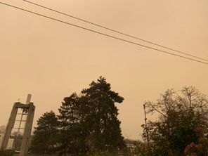 Un ciel alsacien teinté de jaune orangé du Sahara, photographié le samedi 6 février dans l'agglomération de Mulhouse.