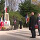Habitants et anciens combattants réunis devant le monument aux morts de Villeneuve-la-Rivière (Pyrénées-Orientales) pour la commémoration du 11 Novembre.