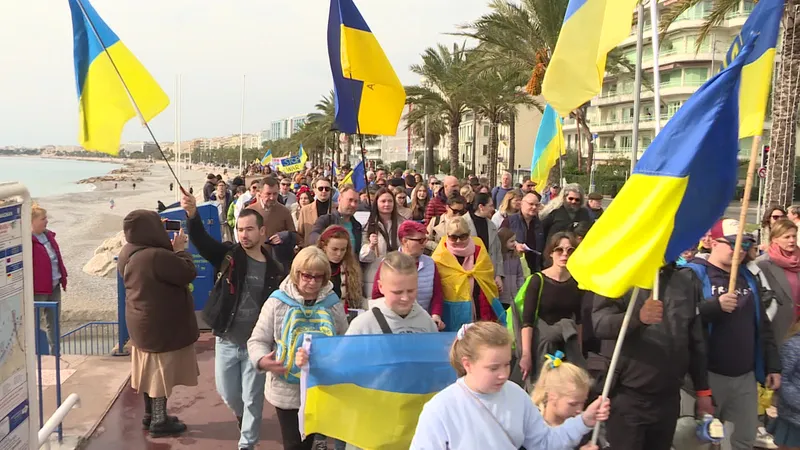 A Nice, 700 manifestants étaient présents en soutien à l'Ukraine. Le conflit a commencé le 24 février 2022 avec l'invasion de l'Ukraine par la Russie.