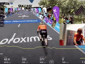 Cet après-midi, 13 coureurs ont disputé les 32 derniers kilomètres de la course grâce à des home-trainers connectés.