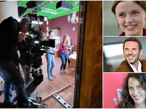 Marilym Lima (en haut à droite), Jérémy Banster (au milieu à droite) et Linda Hardy (en bas à droite) ont commencé le tournage de "Bugarach" à Toulouse (Haute-Garonne), le 5 décembre 2022.